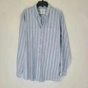 L.L.Bean Mens Blue Stripe Long Sleeve Button Down Shirt Trim Fit Size Large